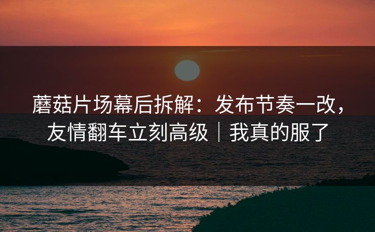 蘑菇片场幕后拆解：发布节奏一改，友情翻车立刻高级｜我真的服了