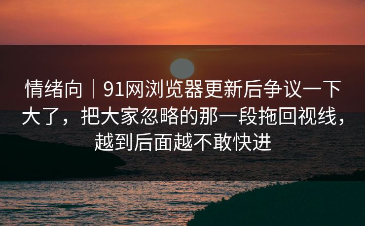 情绪向｜91网浏览器更新后争议一下大了，把大家忽略的那一段拖回视线，越到后面越不敢快进