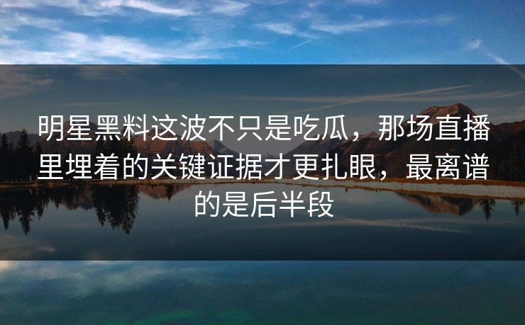 明星黑料这波不只是吃瓜，那场直播里埋着的关键证据才更扎眼，最离谱的是后半段